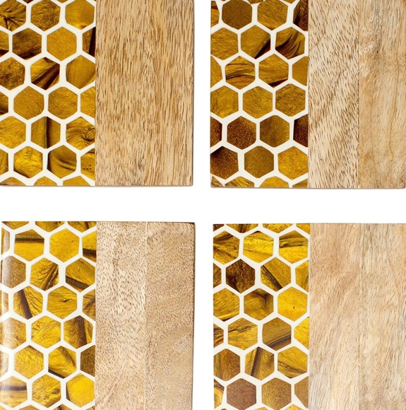 The Boston Warehouse Set of 4 Square Honeysuckle Homestead Resin & Wood Coasters - Picture 3 of 15